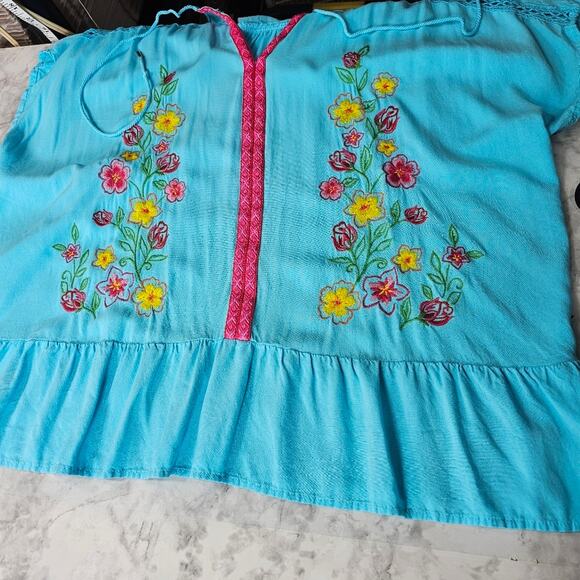 The Pioneer Woman Sz XXL Embroirered BOHO Festival Lace Ruffle Peplum Blouse - Picture 5 of 12